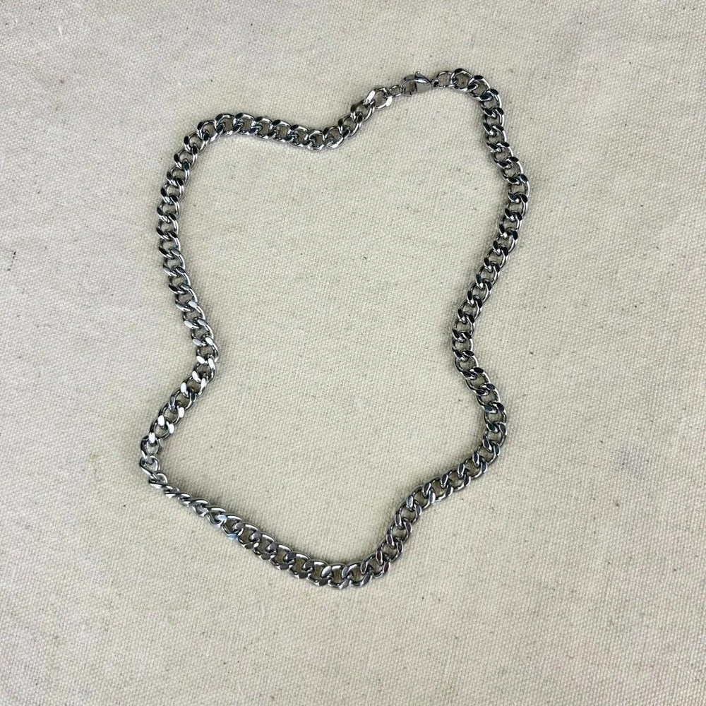 Vintage Y2K silver cuban link cyber punk style necklace emo goth 7mm
